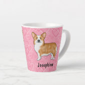 Roter Pembroke walisischer Corgi auf rosa Herzen m Milchtasse (Rechte Ecke)