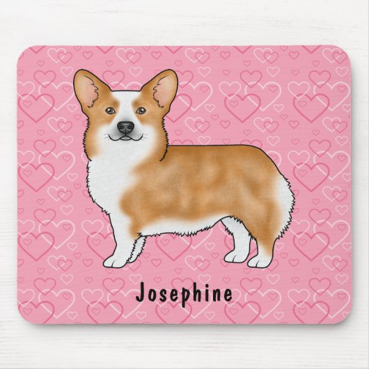 Roter Pembroke walisischer Corgi auf rosa Herzen m Mousepad (Vorne)