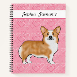 Roter Pembroke Welsh Corgi auf rosa Herzen mit Nam Notizblock