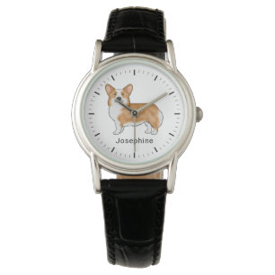Roter Pembroke Welsh Corgi Hund mit individuellem Armbanduhr