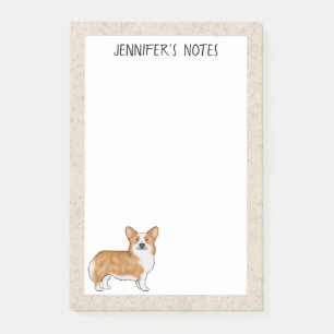 Roter Pembroke Welsh Corgi Hund mit individuellem Post-it Klebezettel