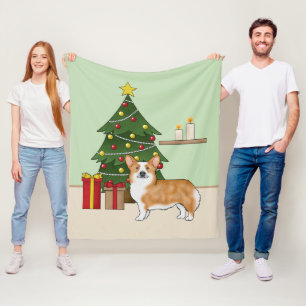 Roter Pembroke Welsh Corgi Hund und Weihnachtsbaum Fleecedecke
