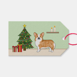 Roter Pembroke Welsh Corgi Hund und Weihnachtsbaum Geschenkanhänger
