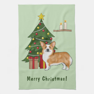 Roter Pembroke Welsh Corgi Hund und Weihnachtsbaum Geschirrtuch