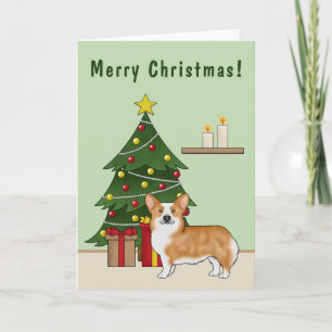 Roter Pembroke Welsh Corgi Hund und Weihnachtsbaum Karte