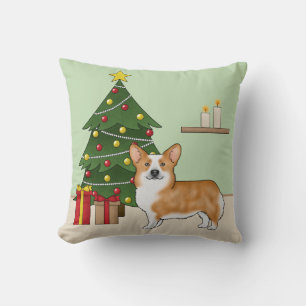 Roter Pembroke Welsh Corgi Hund und Weihnachtsbaum Kissen