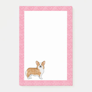 Roter Pembroke Welsh Corgi Liebesherzmuster Rosa Post-it Klebezettel