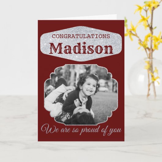 Roter Personalisierter Glitzer Abschluss Karte (Gelbe Blume)