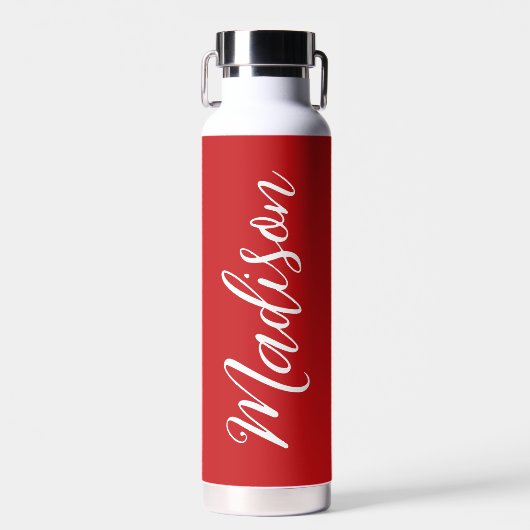 Roter Personalisierter Name in Chic White Script Trinkflasche (Vorne)