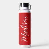 Roter Personalisierter Name in Chic White Script Trinkflasche (Rückseite)