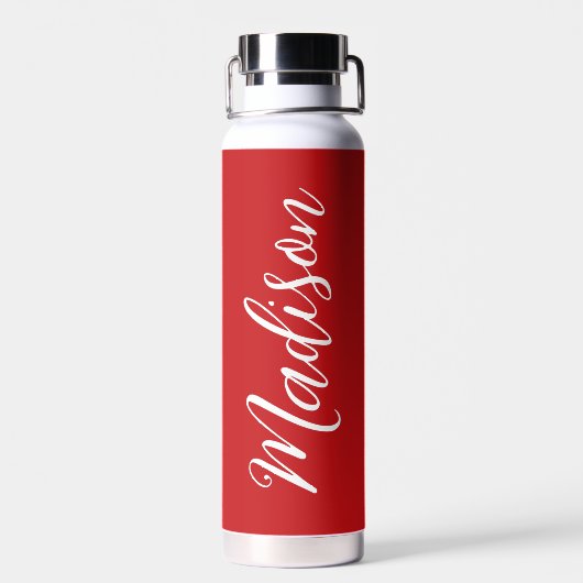 Roter Personalisierter Name in Chic White Script Trinkflasche (Rückseite)