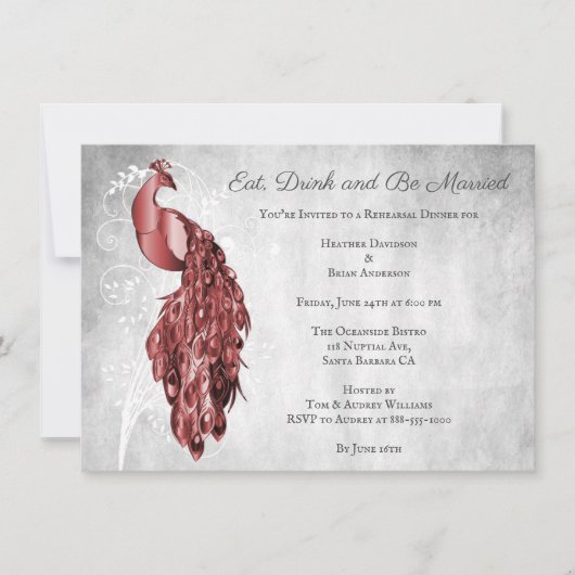 Roter Pfau Probe Abendessen Einladung (Vorderseite)