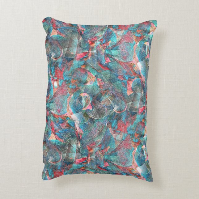 Roter Pfirsich gegen Zyanfärbungen an einer skizze Dekokissen (Rückseite(Vertikal))