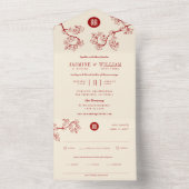 Roter Pfirsich/Pflaumenblüten Chinesisch Doppelglü All In One Einladung (Innen Boden)