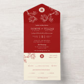 Roter Pfirsich/Pflaumenblüten Chinesisch Doppelglü All In One Einladung (Innen Boden)