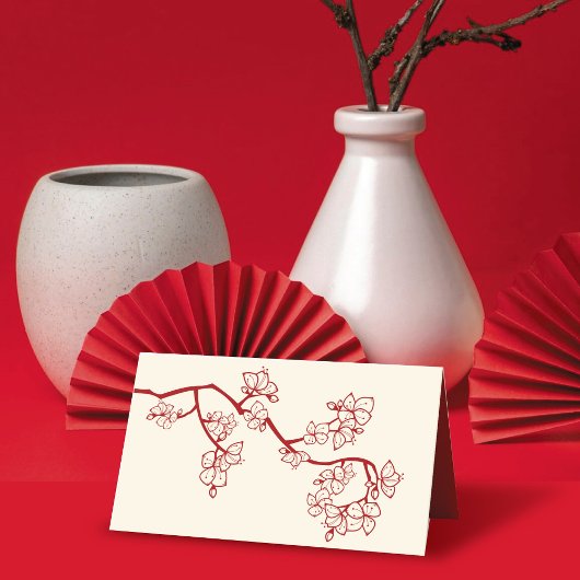 Roter Pfirsich/Pflaumenblüten Doppelglückliche Hoc Platzkarte