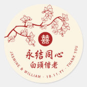 Roter Pfirsich/Pflaumenblüten Doppelglückliche Hoc Runder Aufkleber (Vorderseite)