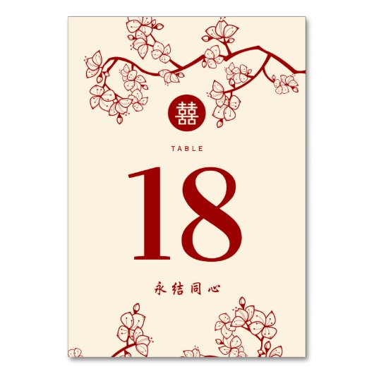 Roter Pfirsich/Pflaumenblüten Doppelglückliche Hoc Tischnummer (Vorderseite)