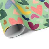 Roter Pfirsich Rosa Rosa Blau Herzmuster Geschenkpapier (Rolleneckpunkt)