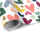 Roter Pfirsich Rosa Rosa Blau Herzmuster Geschenkpapier (Rolleneckpunkt)