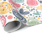 Roter Pfirsich Rosa Rosa Blau Herzmuster Geschenkpapier (Rolleneckpunkt)