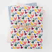 Roter Pfirsich Rosa Rosa Blau Herzmuster Geschenkpapier Set (Beispiel)