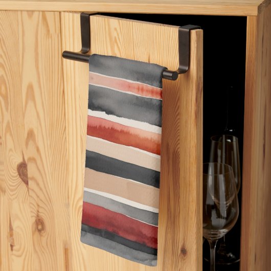 Roter Pfirsich und schwarze Streifen Geschirrtuch (Drittel gefaltet)