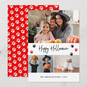 Roter Pfotenabdruck Haustier Foto Frohe Halloween- Feiertagskarte