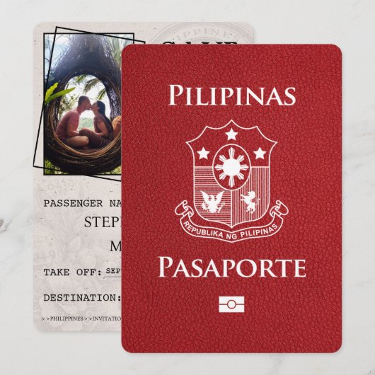 Roter philippinischer Reisepass Save The Date (Vorne/Hinten)