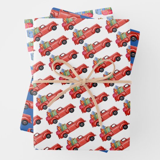 Roter Pick-up LKW und Präsentationen Geschenkpapier Set (Beispiel)