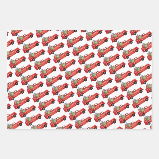 Roter Pick-up LKW und Präsentationen Geschenkpapier Set (Vorderseite)