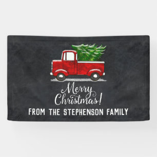 Roter Pick-up-Truck Baum Frohe Weihnachten Land Banner