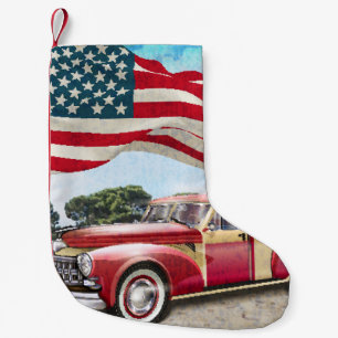 Roter Pickup-Truck: Amerikanische Flagge Vintage Kleiner Weihnachtsstrumpf