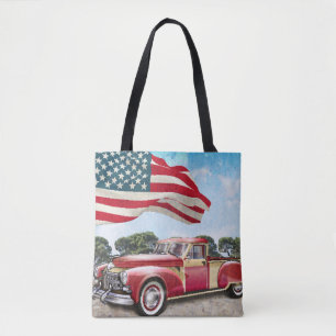 Roter Pickup-Truck: Amerikanische Flagge Vintage Tasche