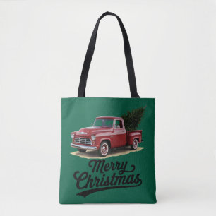 Roter Pickup-Truck Weihnachtsbaum Vintage Xmas Tasche