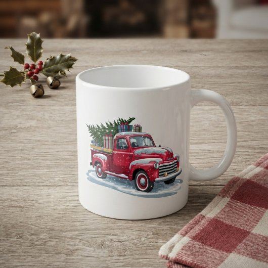Roter Pickup und Weihnachtsbaum Kaffeetasse