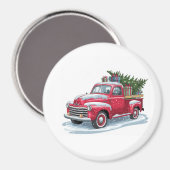 Roter Pickup und Weihnachtsbaum Magnet (Vorderseite/Rückseite)