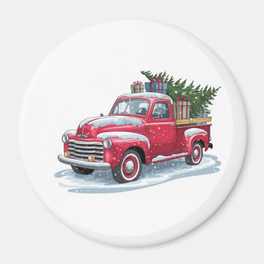 Roter Pickup und Weihnachtsbaum Magnet (Vorne)
