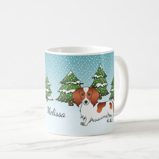 Roter Pied Langhaar Dackel Hund - Winterwald Kaffeetasse (VorderseiteRechts)