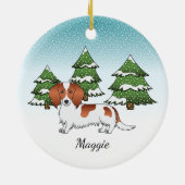 Roter Pied Langhaar Dackel Hund - Winterwald Keramik Ornament (Hinten)