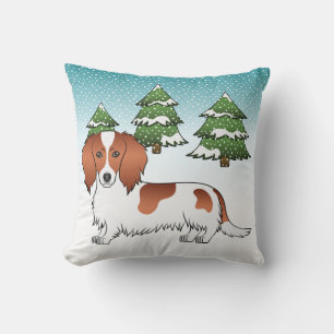 Roter Pied Langhaar Dackel Hund - Winterwald Kissen