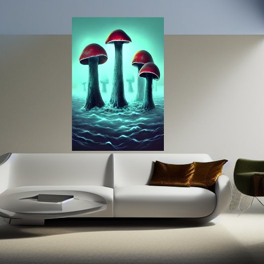Roter Pilz im Meer wachsen | AI Art Poster