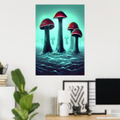Roter Pilz im Meer wachsen | AI Art Poster (Heimbüro)