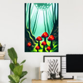 Roter Pilz im Wald | AI Art Poster (Heimbüro)