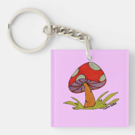 Roter Pilz mit violettem Hintergrund Schlüsselanhänger