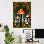 Roter Pilzwald | AI Art Poster (Heimbüro)