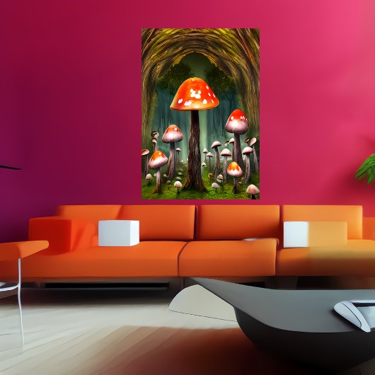 Roter Pilzwald | AI Art Poster