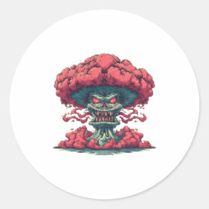 Roter Pilzwolken-Monster-Aufkleber Runder Aufkleber
