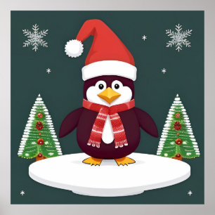 Roter Pinguin der Weihnachtsmannmütze Poster