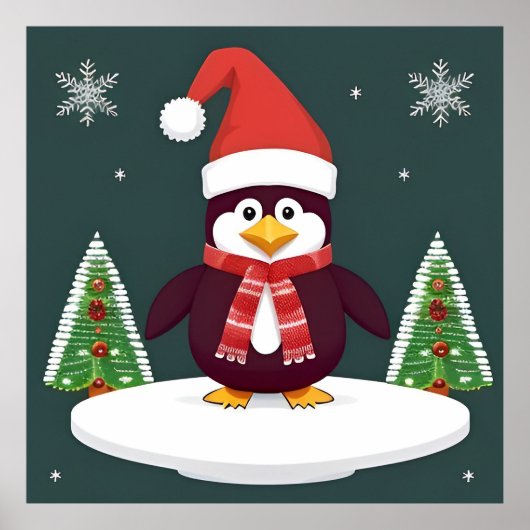 Roter Pinguin der Weihnachtsmannmütze Poster (Vorne)